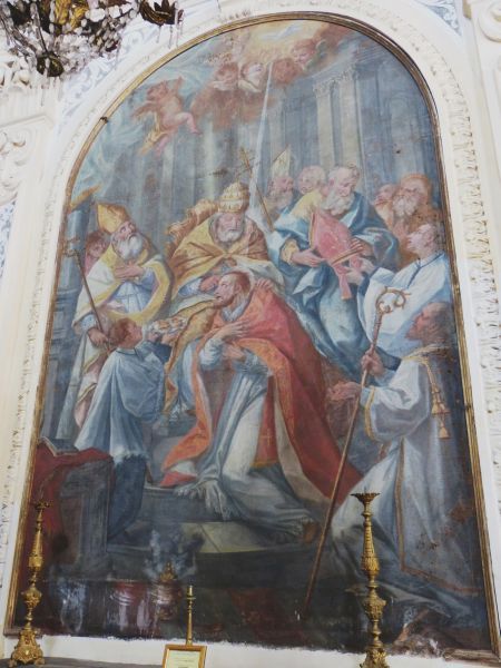 Sint Petrus wijdt Maximus tot bisschop en opvolger van Sint Pancratius. Ca 1650(?), schilderij