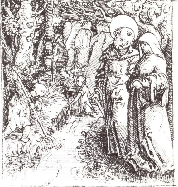 Dichtbij het bos treft Meinrad een weduwe. De leerlingen trekken hun pij uit en gaan vissen. Intussen zoekt Meinrad een geschikte plek voor zijn kluizenarij.