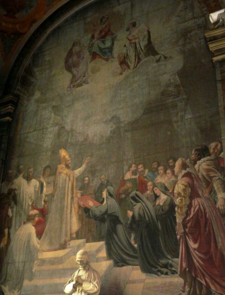 Jeanne Frémiot de Chantal biedt Franciscus haar klosterregel aan.