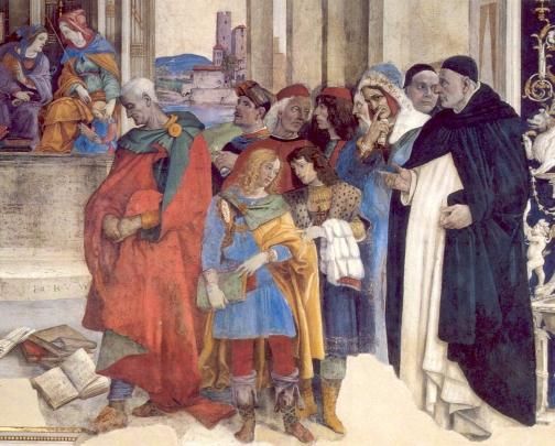 < 15e eeuw. Wandschildering door Filippino Lippi Capella di San Tommaso d'Aquino.