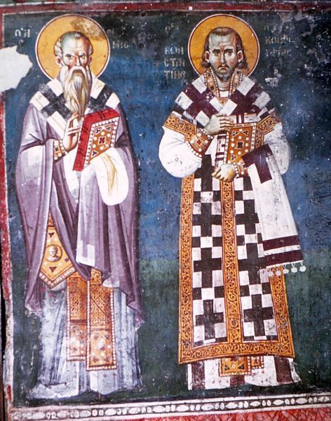 Links Methodius; rechts Cyrillus (hier Constantinus genoemd).