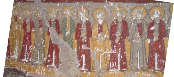 Tien van de Veertig Martelaren van Sebaste. We herkennen: 3e van links: Valens; daarnaast: Domnus, Priscus, Theofilus, Vivianus, Elias, Aetius, Athanasius.