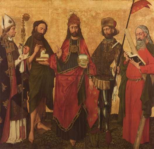Van links naar rechts: Augistinus van Hippo Johannes de Doper Quirinus van Neuss Andreas Apostel.