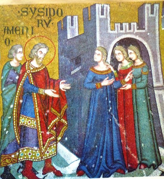 Isidorus preekt. Achter hem Ammon.