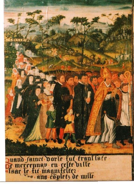 Overbrenging van Sint Vorles' relieken van Marcenay naar Châtillonsur-Seine.