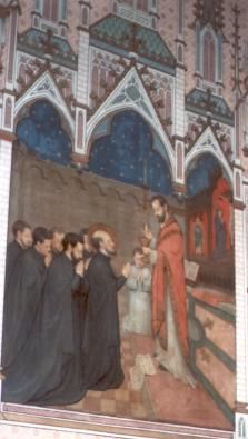De eerste paters leggen hun geloften af in de kapel van Monmartre te Parijs, 1534.