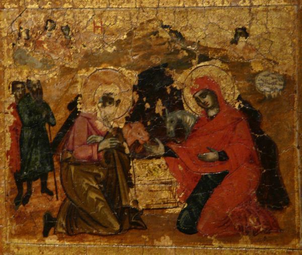 7. Glorie-zingende koren melden Christus' geboorte. De herders die de jubelzang horen, gaan met spoed naar de grot waar Hij kwam als de Herder, en vinden het Lam zonder smet, al weidend op Maria's schoot. Haar prijzen zij hoog-uitverkoren:...