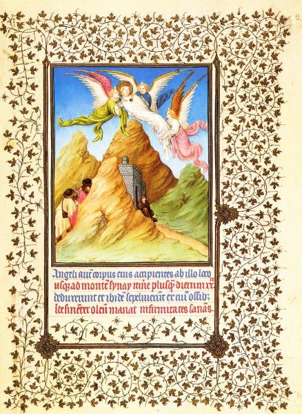 Stoffelijk overschot Catharina overgebracht naar sindsdien naar haar vernoemde Catharinaklooster op Sinaï. illuminatie getijdenboek Duc du Berry.
