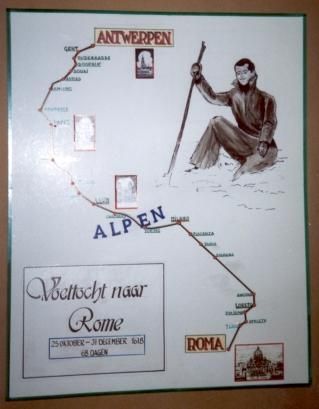 Traject Jan Berchmans' voettocht naar Rome.