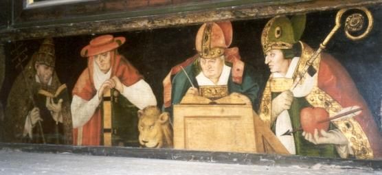 Van links naar rechts: Gregorius, Hiëronymus, Ambrosius, Augustinus.