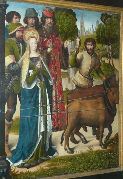 Onverzettelijkheid van Lucia: zelfs met geen ossen van haar standpunt te krijgen. (op de achtergrond silhouet van Brugge).