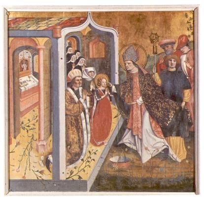Odilia wordt in een kerk door bisschop Erhard gedoopt waarbij ze van haar blindheid geneest. Ze wordt begeleid door haar pleegouders en vier nonnen.